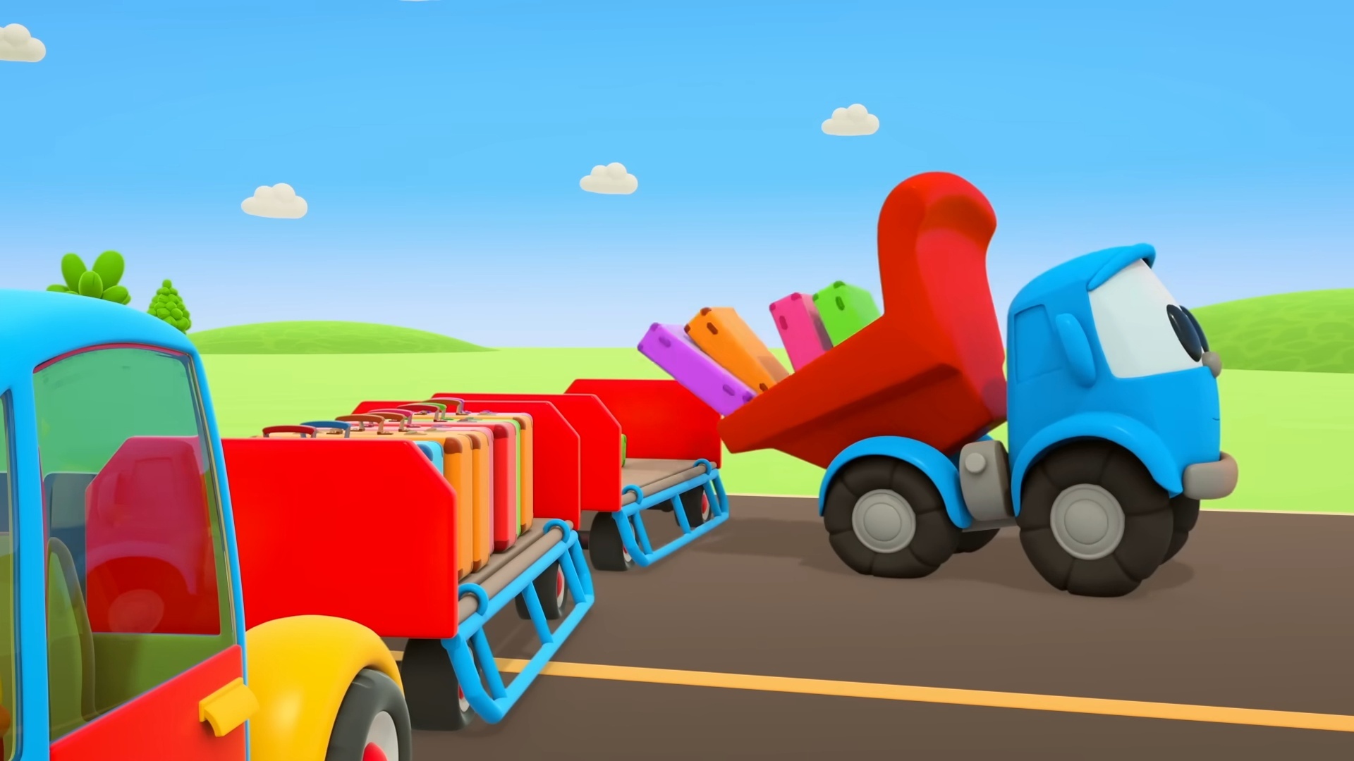Léo - O Caminhão : Um Caminhão com um Carrinho de Bagagem
